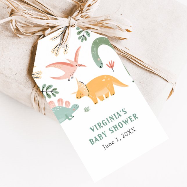 Söt Dinosaurie Babyfirande Present Tag Presentetikett (Cute Dinosaur Baby Shower Gift Tag by Painted Paperie
)