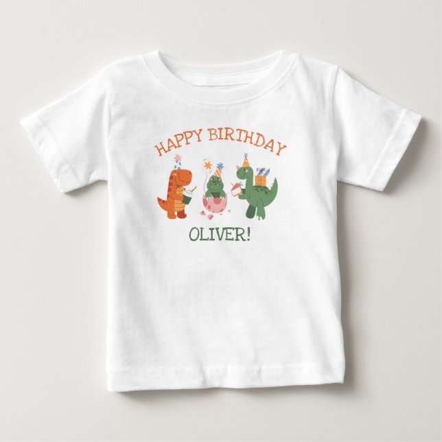 Söt Dinosaurie Barn Födelsedags Hedersgäst T-Shirt (Framsida)