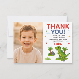 Söt Dinosaurie Barn Födelsedagsfoto Tack Kort