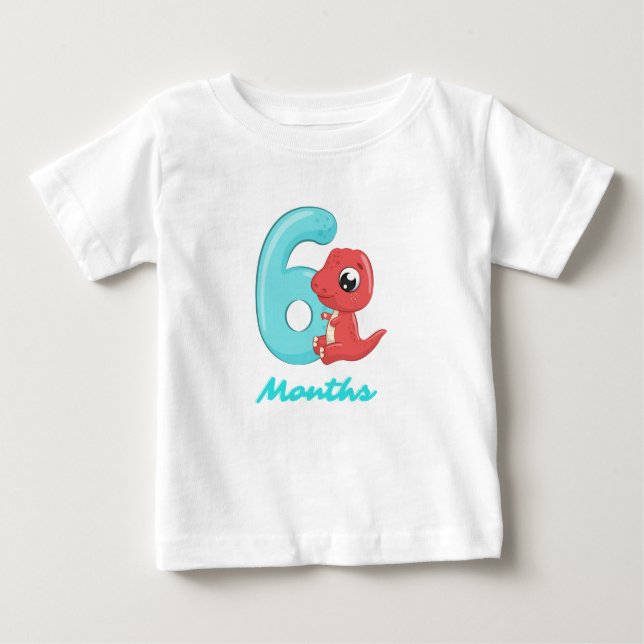Söt dinosaurie bebis t-shirt för sex månader (Framsida)