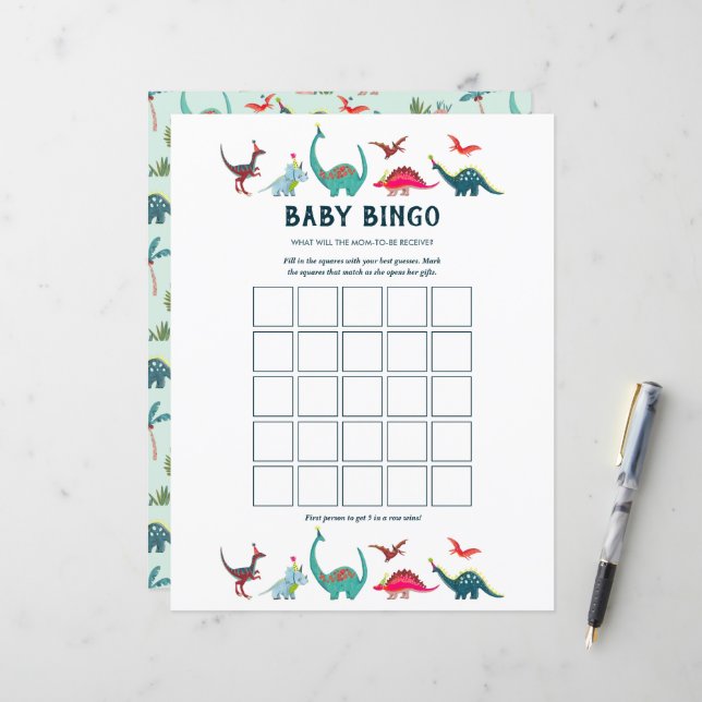 Söt Dinosaurie Bingo Baby Shower Lek (Fram/Back In Situ)
