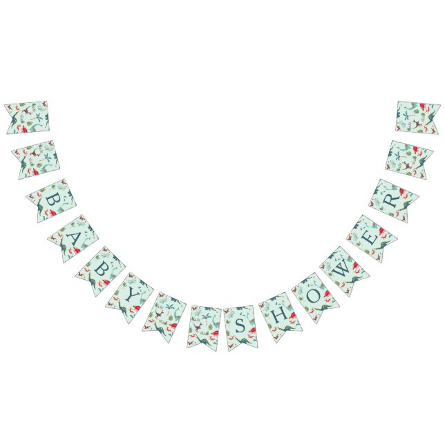 Söt dinosaurie blå pojke Baby Shower-fest mönster Vimplar (Alla)