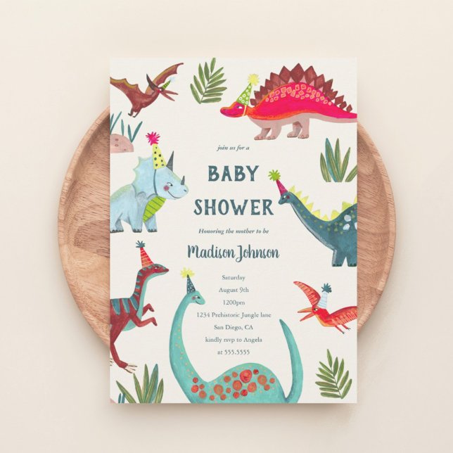 Söt dinosaurie blå pojke babyshower festinbjudan inbjudningar (Dinosaur blue baby shower party invitation)