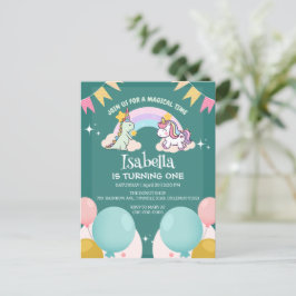 Söt dinosaurie enhörning regnbåge ballong födelsed vykort