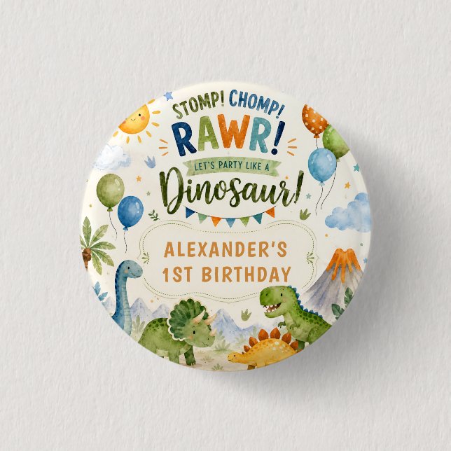 Söt dinosaurie födelsedagsbutton nål (Framsida)