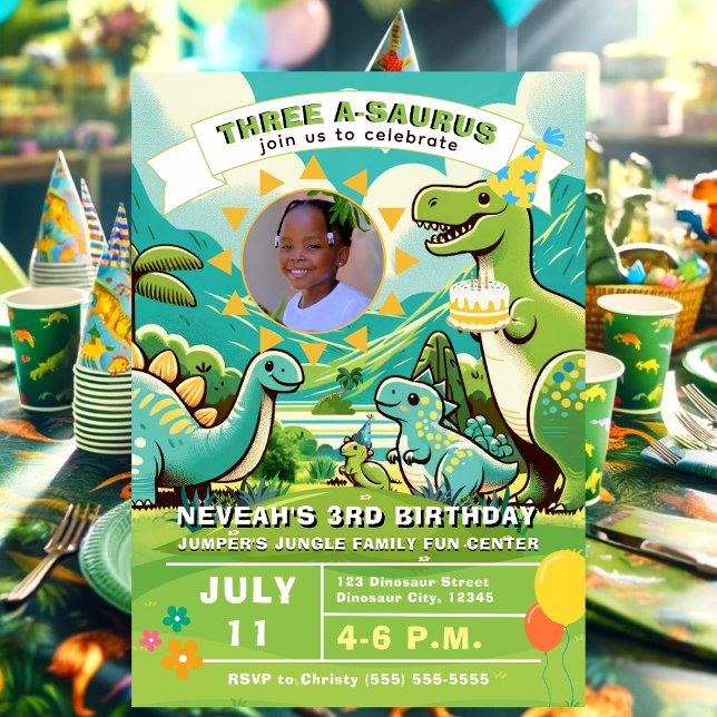Söt dinosaurie-födelsedagsfest inbjudningar (Dinosaur Birthday Invitation)