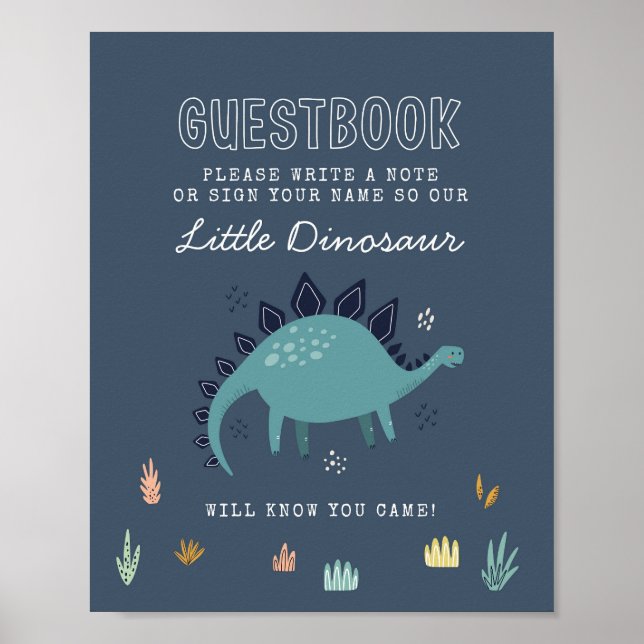 Söt dinosaurie gästbokssköld poster (Framsidan)