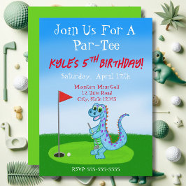 Söt dinosaurie golf tema 5-års födelsedag  inbjudningar