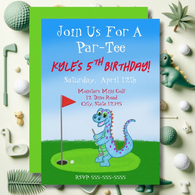 Söt dinosaurie golf tema 5-års födelsedag  inbjudningar (Skapare uppladdad)