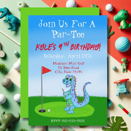 Söt dinosaurie golf tema 9-årsdag  inbjudningar