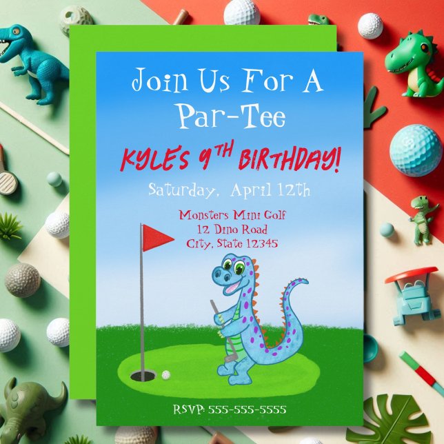 Söt dinosaurie golf tema 9-årsdag  inbjudningar (Skapare uppladdad)