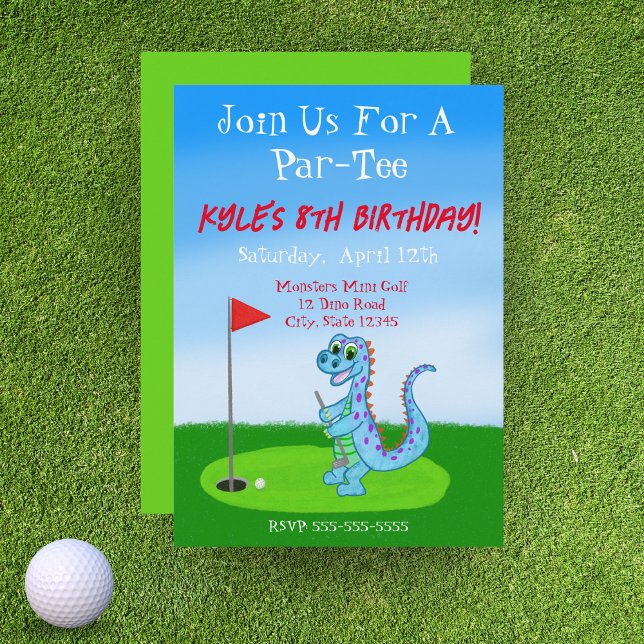 Söt dinosaurie golf-tema för barns födelsedag  inbjudningar (Skapare uppladdad)