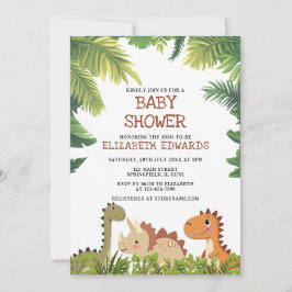 Söt dinosaurie Jurassic grönska Baby Shower Inbjudningar