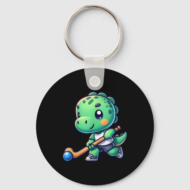 Söt dinosaurie landhockeyspelare  nyckelring (Framsida)