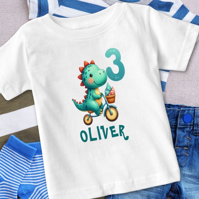 Söt dinosaurie med cykel 3-års födelsedag t shirt (Skapare uppladdad)
