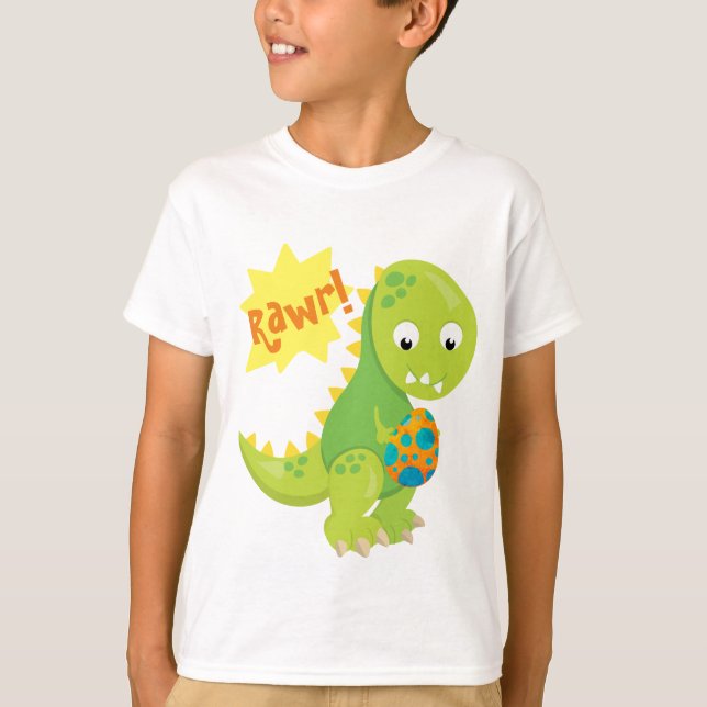 Söt dinosaurie med ett färgat ägg t shirt (Framsida)