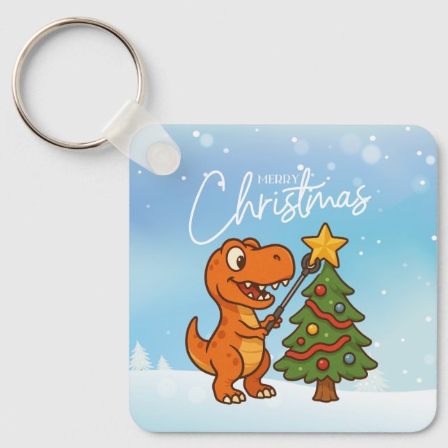 Söt dinosaurie med julgran nyckelring (Framsida)
