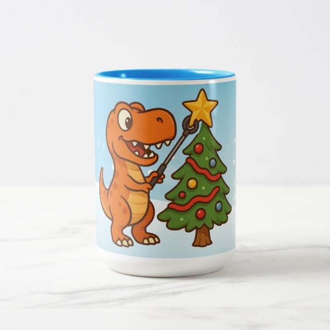 Söt dinosaurie med julgran Två-Tonad mugg (Center)