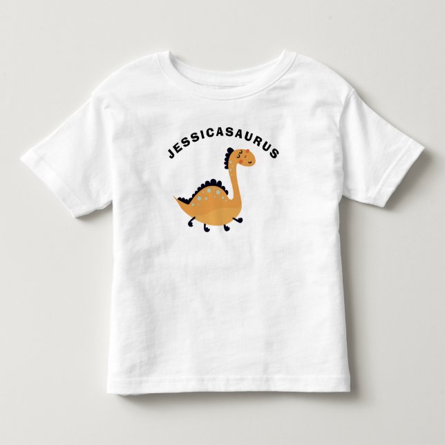 Söt dinosaurie med namn barns present t-shirt (Framsida)