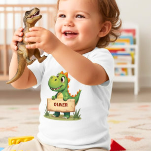 Söt dinosaurie med namnskylt personlig t shirt