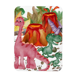 Söt dinosaurie och utbrutande vulkan magnet