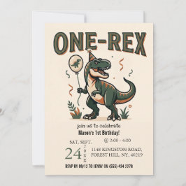 Söt dinosaurie One-Rex 1-års födelsedagsinbjudan Inbjudningar