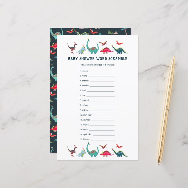 Söt Dinosaurie Ord Blandning Baby Shower Lek (Fram/Back In Situ)