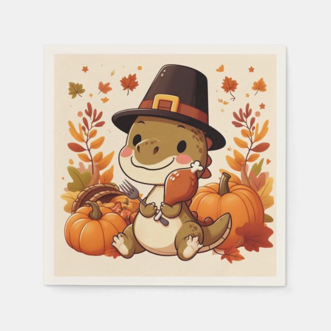 Söt dinosaurie på Thanksgiving Pappersservett (Framsidan)