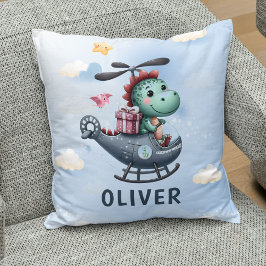 Söt dinosaurie pilot flyger charmig helikopter kudde