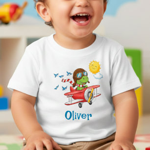 Söt dinosaurie pilot flyger rött flygplan t shirt