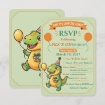 Söt dinosaurie pojke födelsedag RSVP-kort redigerb