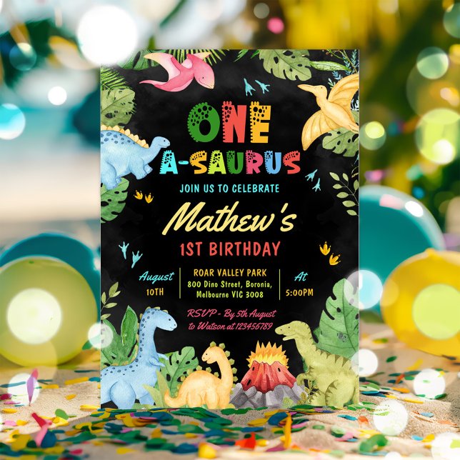 Söt dinosaurie pojke One-A-Saurus 1-års födelsedag Inbjudningar (Skapare uppladdad)