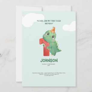 söt dinosaurie rawr-fest 1-års födelsedagsinbjudan julkort