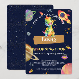 Söt dinosaurie regnbåge Galaxy rymdfödelsedagsfest Inbjudningar