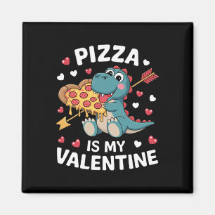 Söt dinosaurie som håller pizza för en rolig Alla Magnet