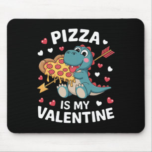 Söt dinosaurie som håller pizza för en rolig Alla Musmatta