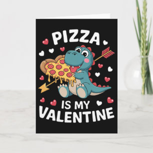 Söt dinosaurie som håller pizza för ett roligt All Kort