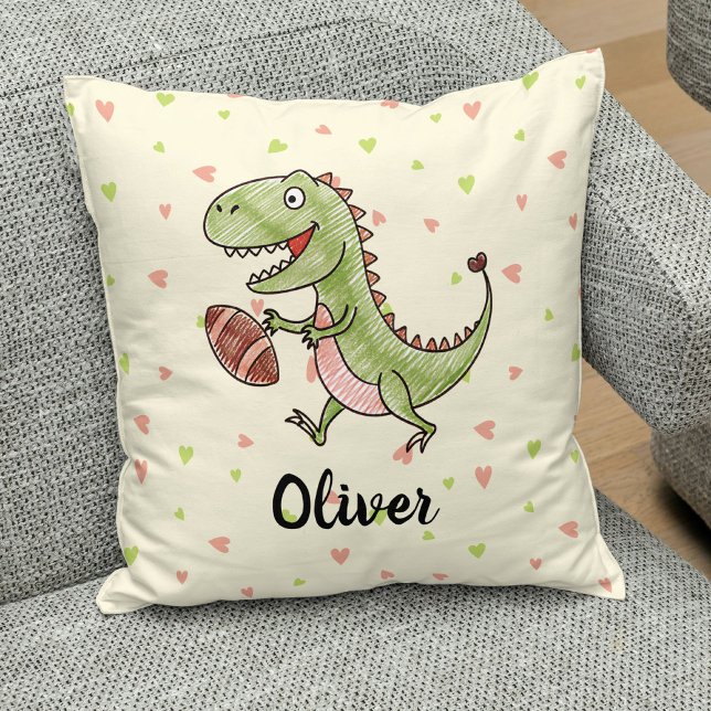 Söt dinosaurie som spelar fotboll, personlig kudde (Skapare uppladdad)