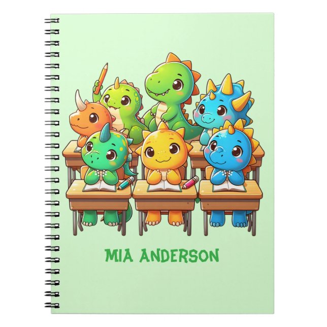 Söt Dinosaurie Spiraljournal Anteckningsbok (Framsidan)