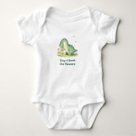 Söt dinosaurie stanna och lukta på blommorna Baby T Shirt