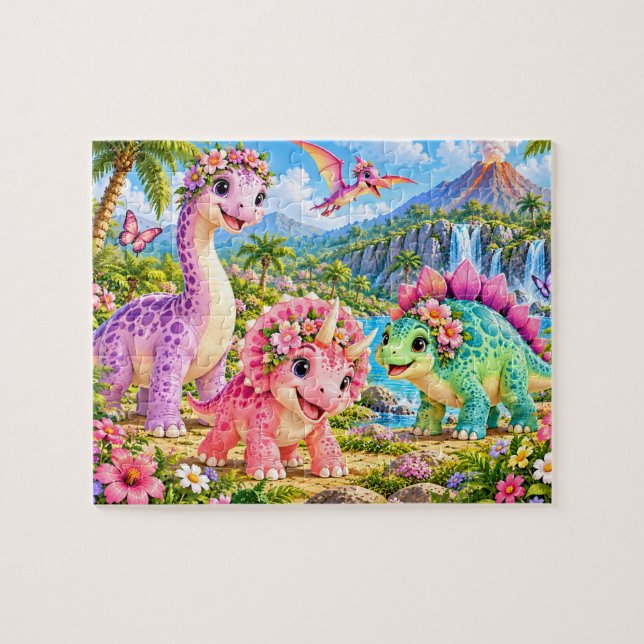 Söt dinosaurieäventyr pussel (Horisontell)