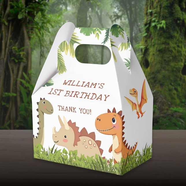 Söt dinosauriegrönskande födelsedagspresentlåda presentaskar (Cute Dinosaur Greenery Birthday Party Favor Box)