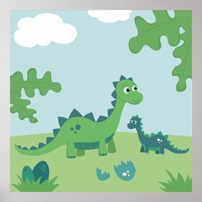 Söt dinosauriemor och baby pojke nurseryposter poster (Framsidan)