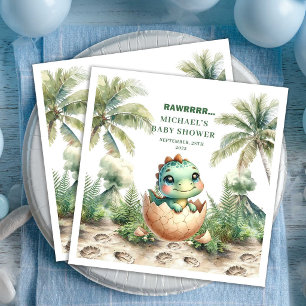 Söt dinosauriepojke baby shower kläcks snart serve pappersservett