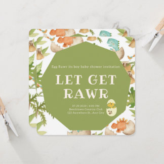 Söt dinosaurier i äggrawen en pojkduschinbjudan inbjudningar