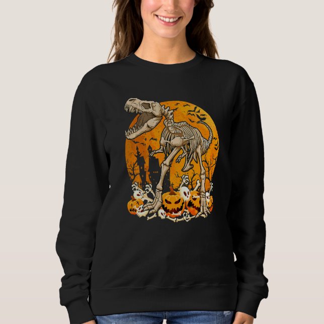 Söt dinosaurieskelettpumpa med Halloween-måne T Shirt (Framsida)