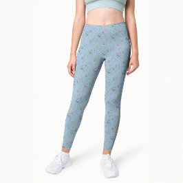 Söt Ditsy Blommigt Blue Mönster Watercolor Leggings