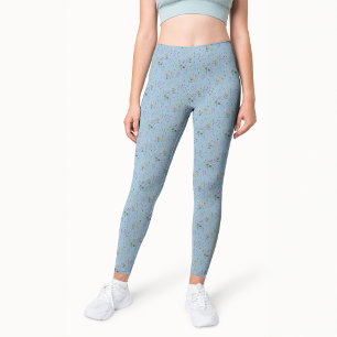 Söt Ditsy Blommigt Blue Mönster Watercolor Leggings