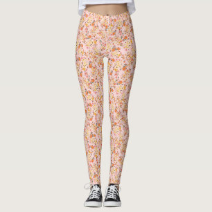 Söt Ditsy Blommönster Orange Vattenfärg Leggings