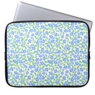 Söt Ditsy Blue Grönt White Periwinkle Flowers Laptop Sleeve